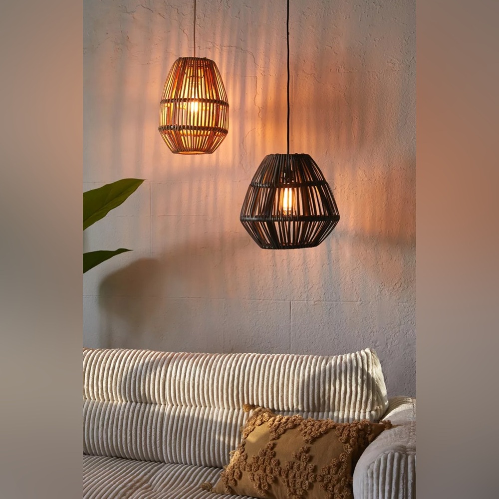 Urban Outfitters Rattan Black Light Pendant Shades (2)